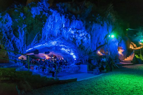 A photo of  a disco in Makarska cave with bright lights in Croatia