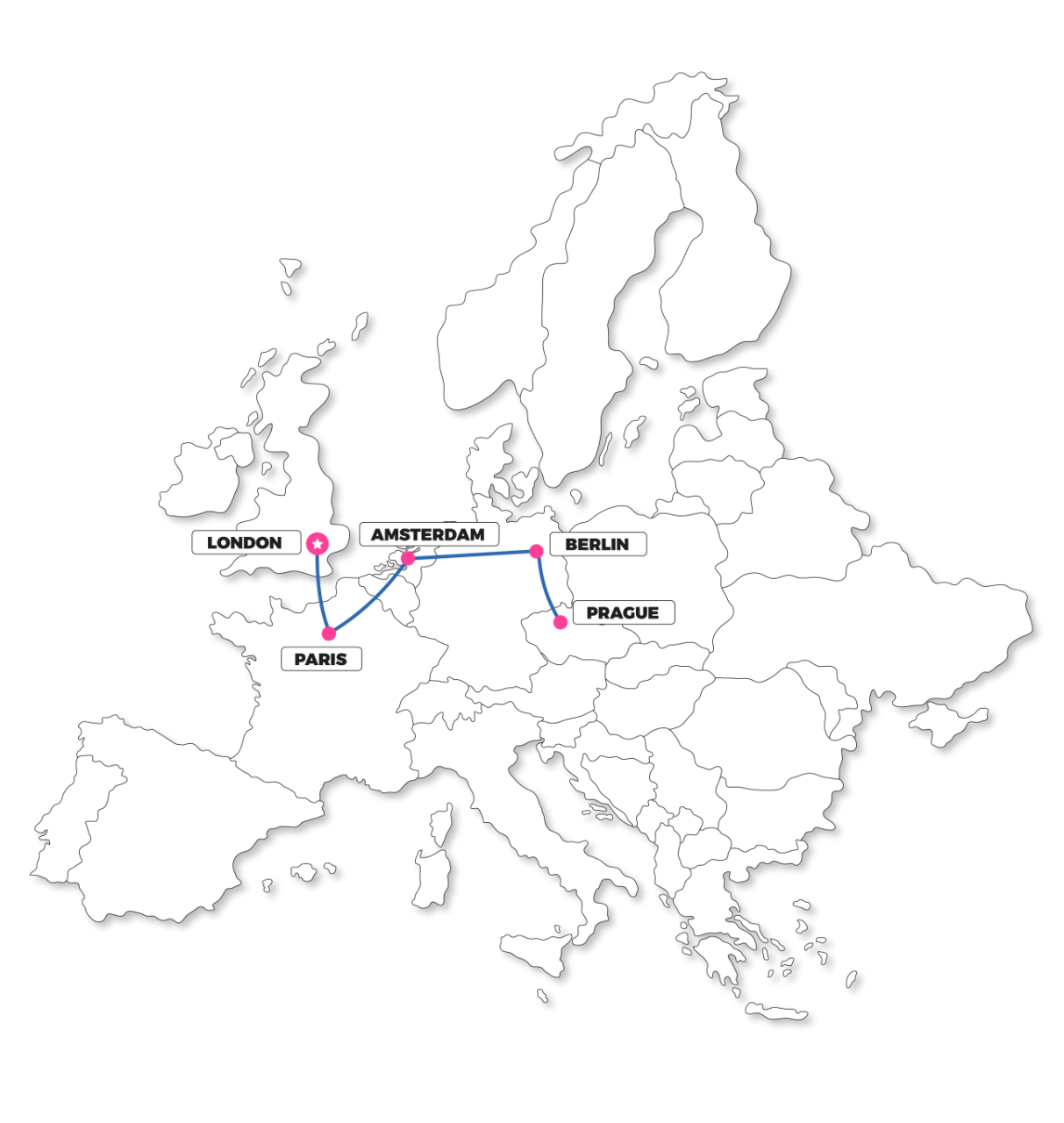 tourhub | TruTravels | Europe By Rail - London to Prague - 10 Day Trip | Tour Map