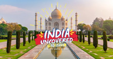 India uncovered text with Taj Mahal background