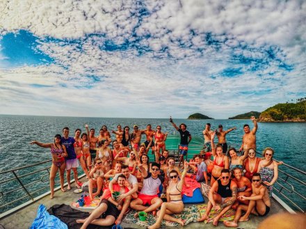 A group photo on a boat trip in Koh Phangan 
