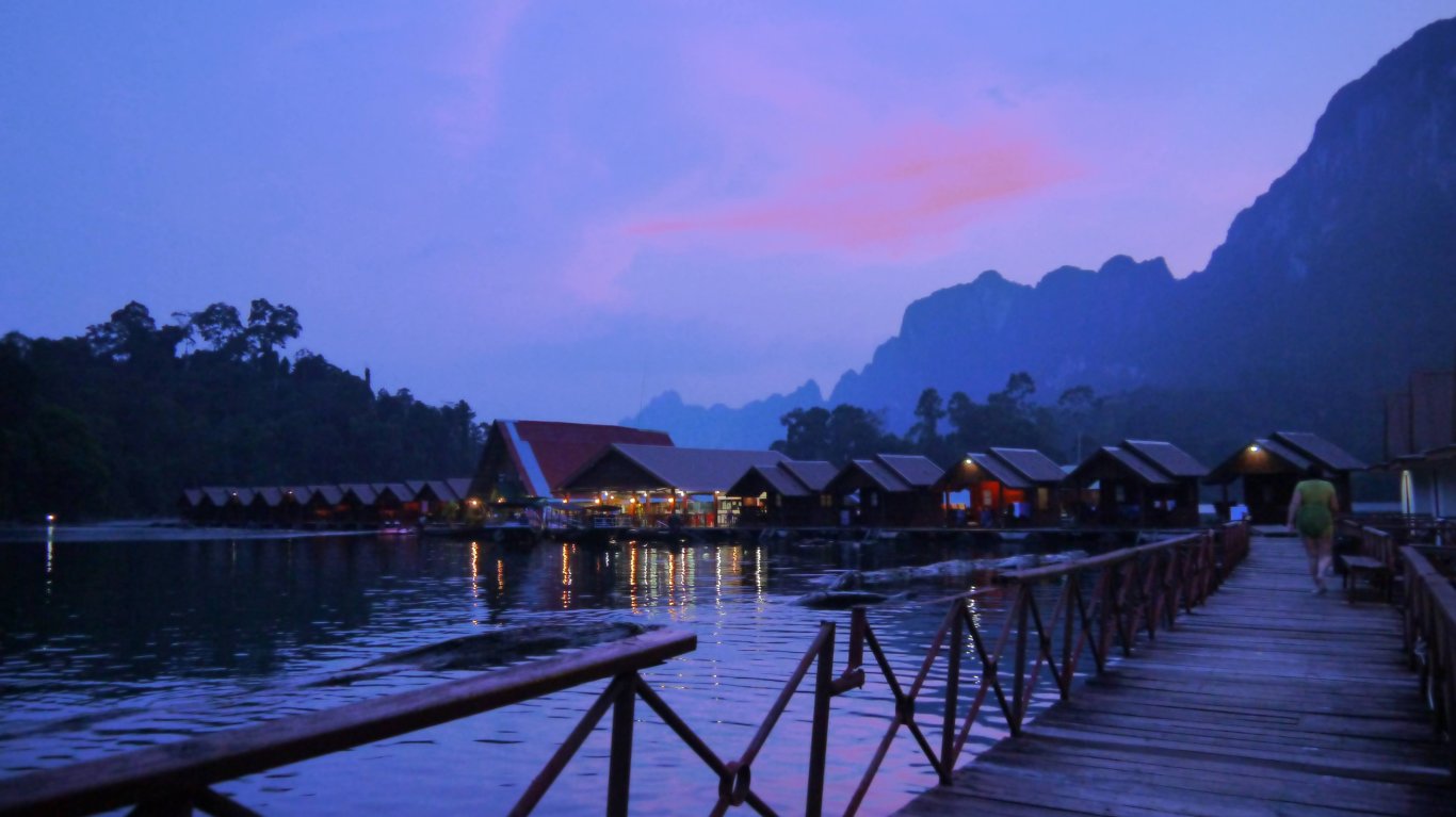 Khao Sok National Park tour - floating bungalows at night