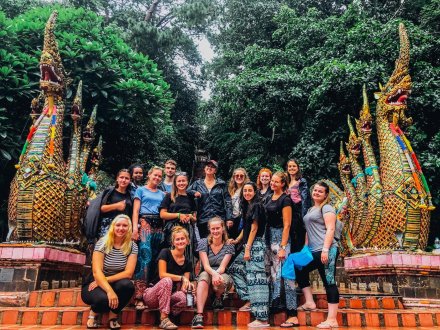 A group photo at the temple Wat Phra That Doi Suthep in Chiang Mai Thailand