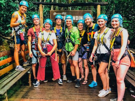 A group photo before going ziplining in Chaing Mai Thailand