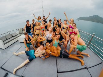 Group photo at the boat party in Koh Phangan Thailand 