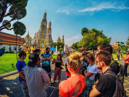 A group at the temple of Wat Arun in Bangkok Thailand