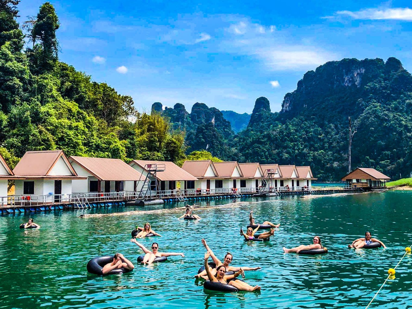 A photo of a group in doughnuts at Khao Sok national park Thailand 