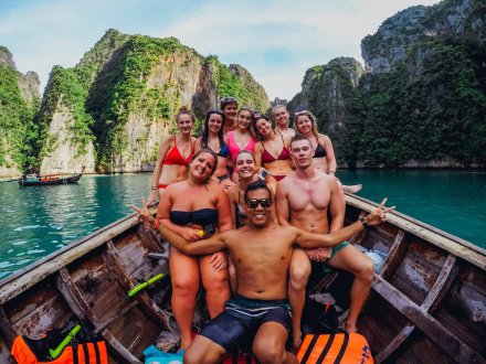 A group shot on a snorkeling trip in Koh Phi Phi Thailand 