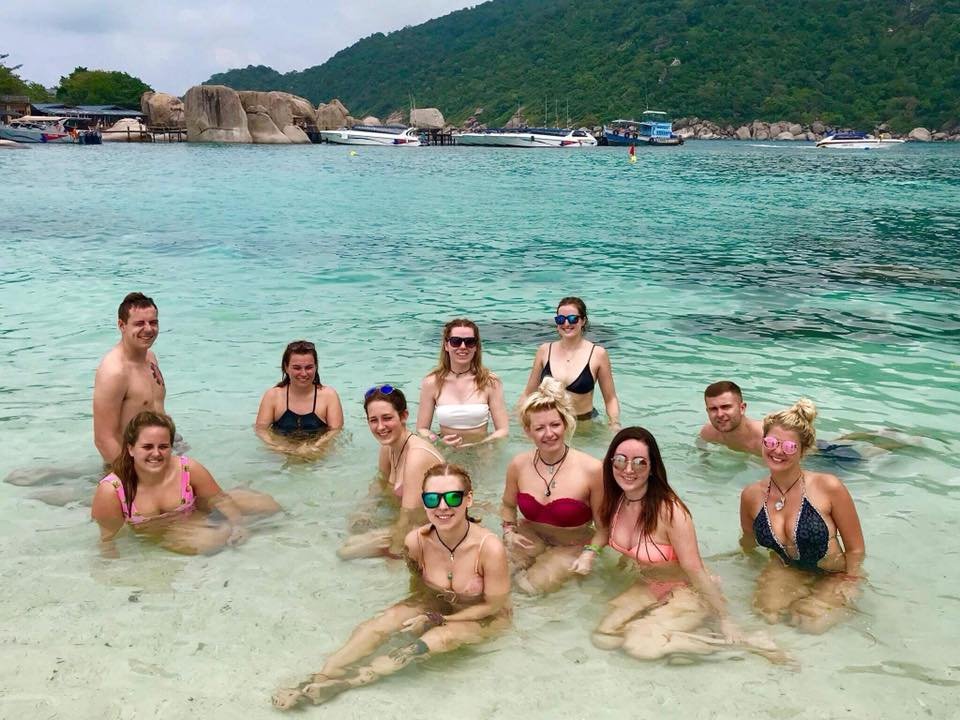 group shot in the sea in thailand